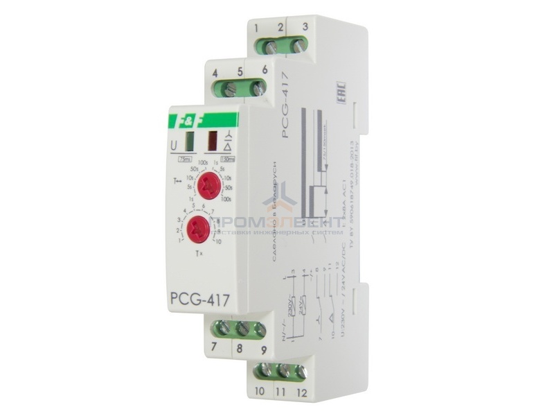 Реле времени PCG-417 1-1000с., 230 В; 50 Гц, 24 В AC/DC, 